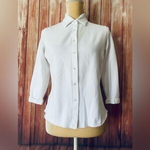 Women’s Medium Blouse Rafaella White Snap Button 3/4 Sleeves Rugged Hem Soft